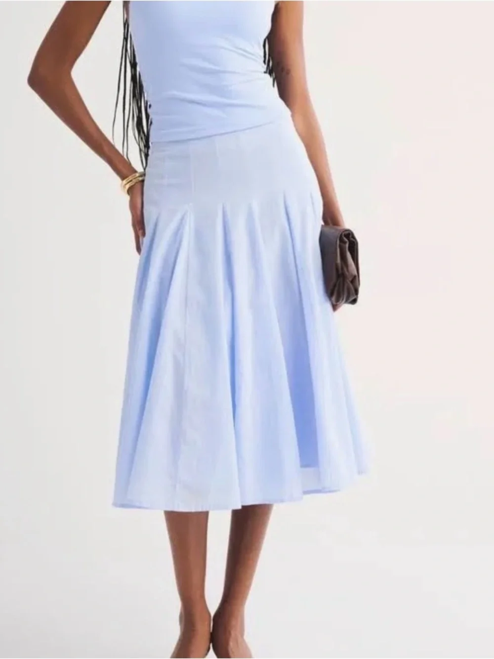 Abercrombie & Fitch Powder Blue Midi Pleated Skirt